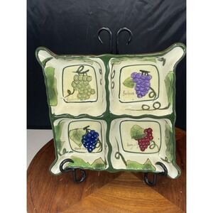 Style‎ Eyes Grape Writing Collection Stoneware 4-Part Dish, Good Cond. Vintage.